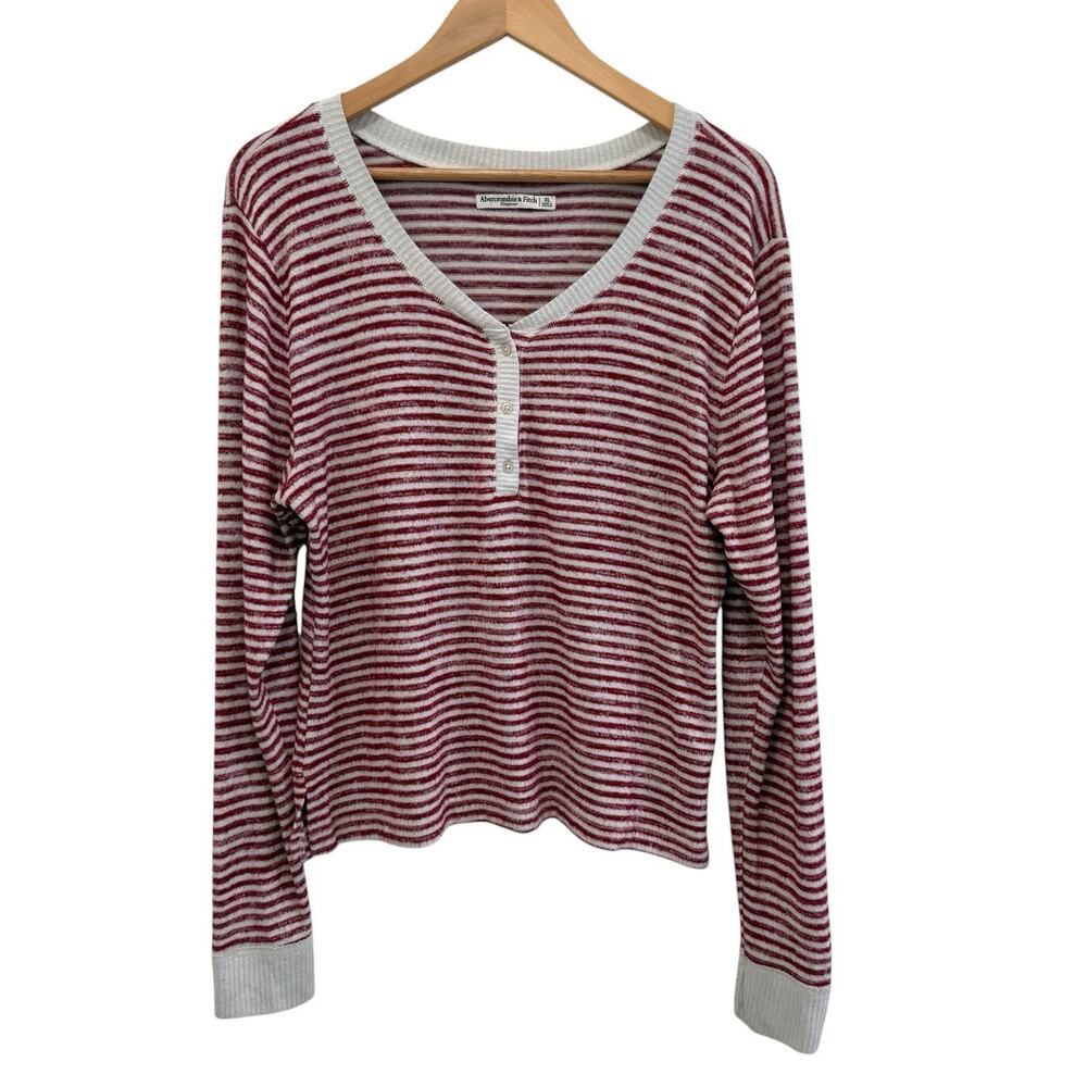 Abercrombie & Fitch‎ Striped Henley Top Sz XL Red Stretch Long Sleeve Super Soft